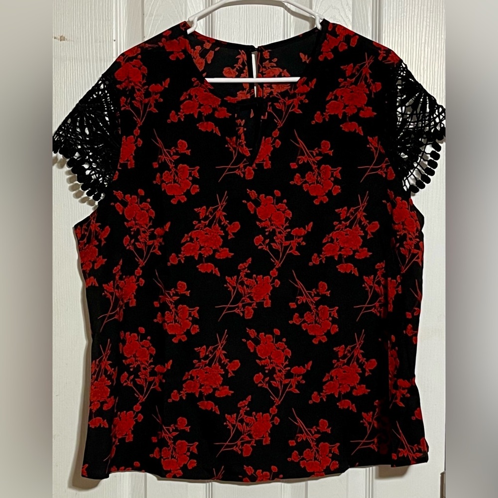 Chic Black and Red Floral Women's Blouse